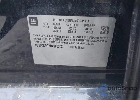 2013 Chevrolet Sonic Lt Auto from USA, damaged, VIN 1G1JC5SG7D4168602